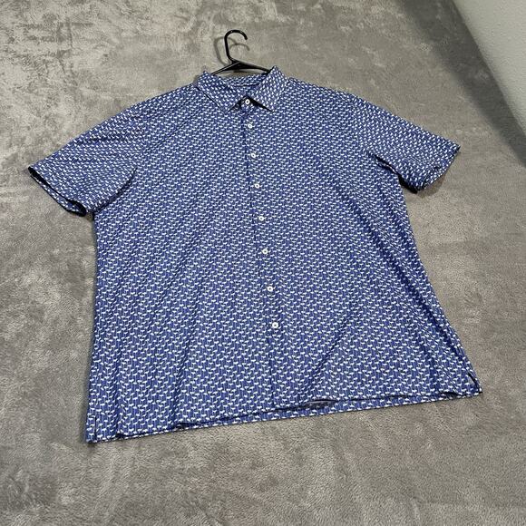 Bugatchi Button Down Shirt Mens XXL 2XL Blue Floral Print 8 Way Stretch - Picture 1 of 9